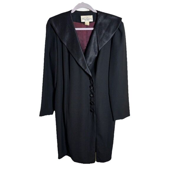 Vintage Oleg Cassini Studio Black Dress Coat Size 12 Purple Lining Made in USA - Picture 2 of 7